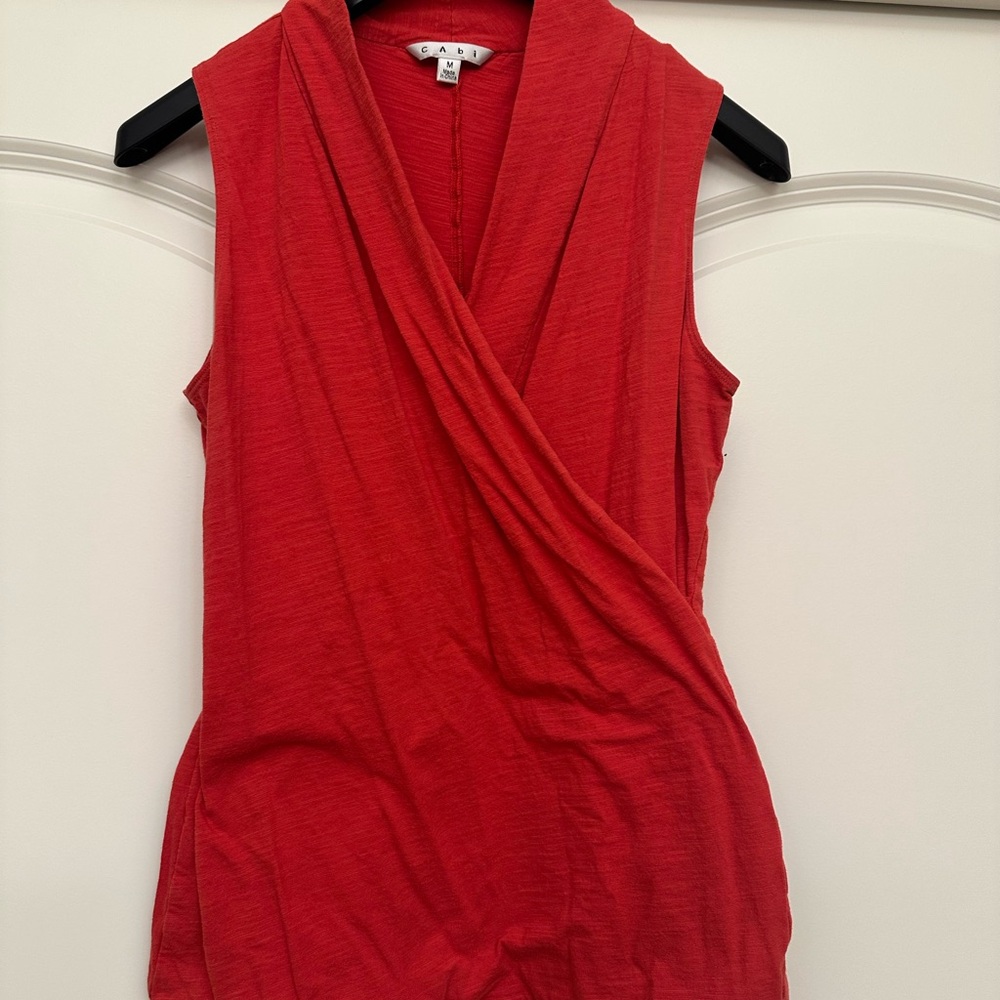 CAbi Red Coral sleeveless Crossover Top Style# 115 GUC
